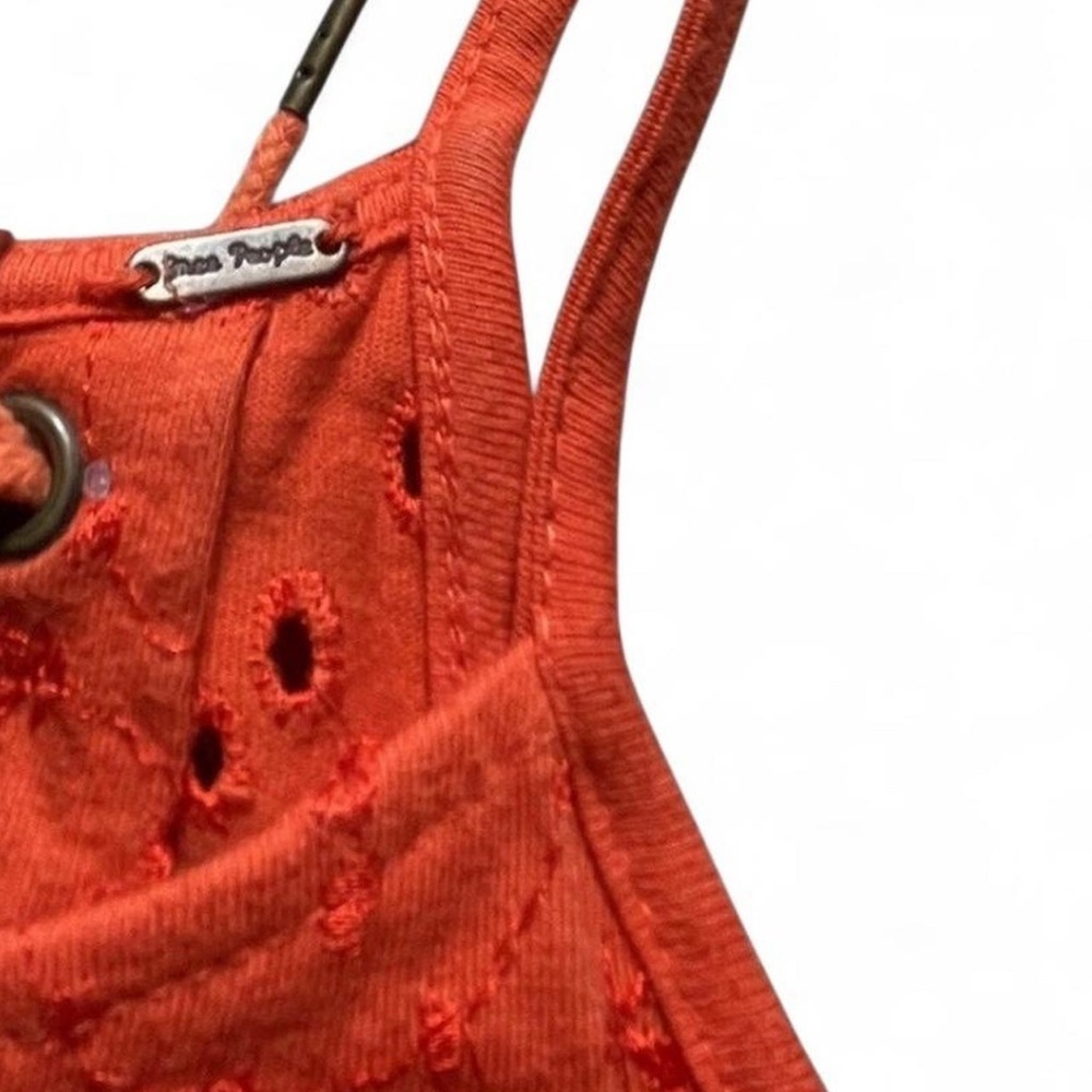 Free People Dream Date Eyelet Tank Top Sz Small Orange Boho Lace Up Back - Picture 2 of 4
